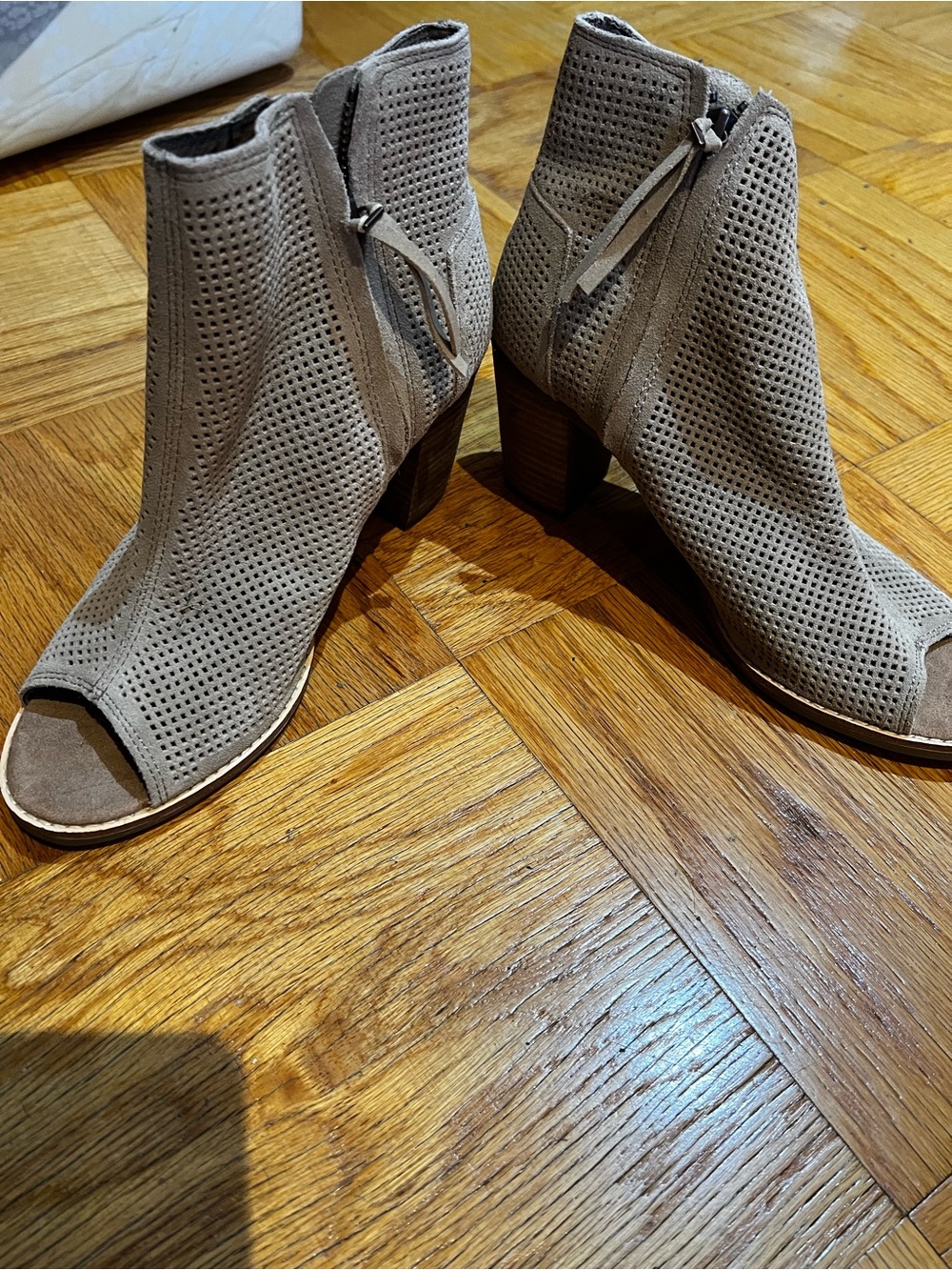 Toms Taupe Perforated Peep-Toe Ankle Booties